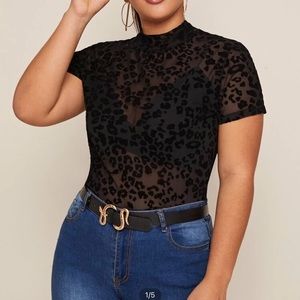 SHEIN Leopard Print Mesh Top